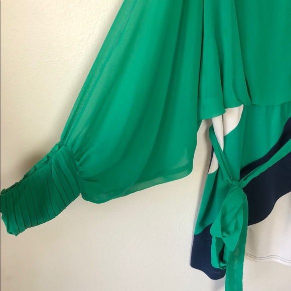 Green Navy White Colorblock Chiffon Dress Size Med - Picture 4 of 5